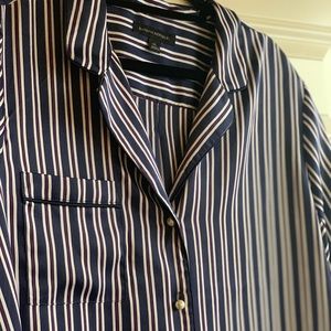 Navy Blue striped Silky button down